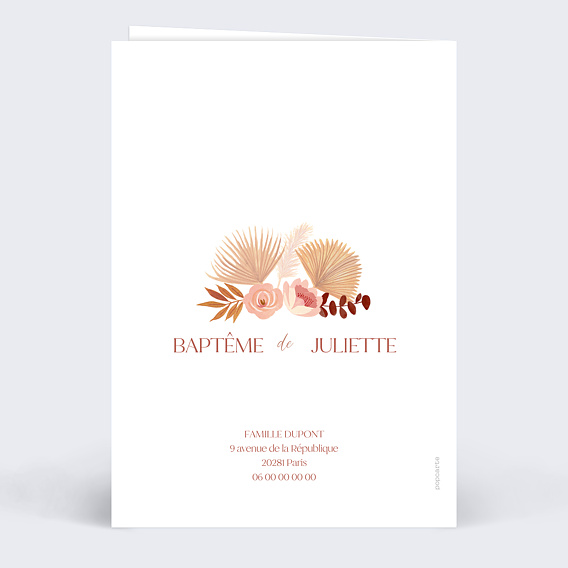 Faire-part baptême Arche Bohème Terracotta Verso