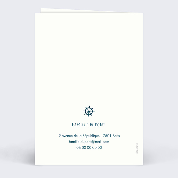Faire-part baptême Motif Marin Verso
