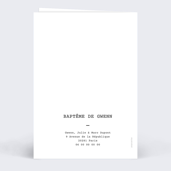 Faire-part baptême Polaroid Simple Verso