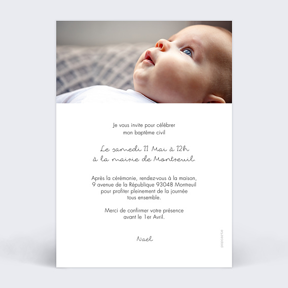 Faire-part baptême Certificat Vertical Verso