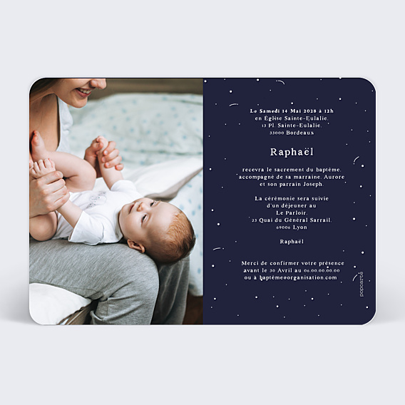 Faire-part Baptême Ourson et Cosmos