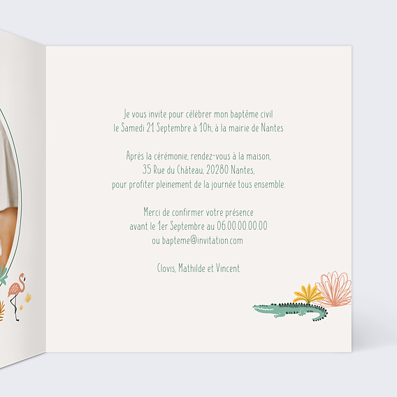 Faire-part baptême Lettrine guépard Intérieur Droit