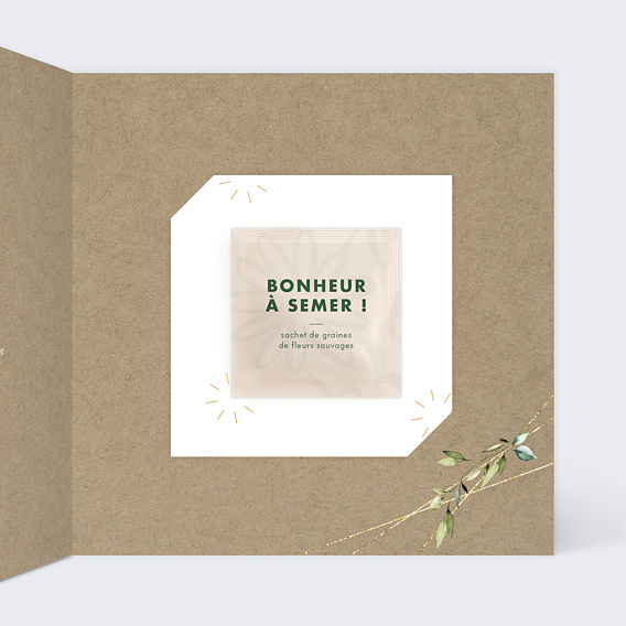 Faire-part baptême Nature Kraft Graines Intérieur Droit