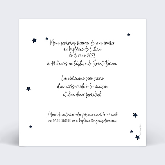 Faire-part Baptême Etoiles marines