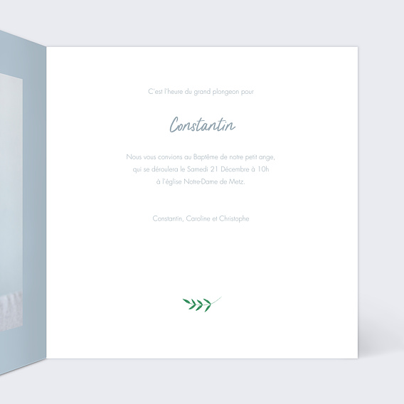Faire-part baptême Petite Colombe Intérieur Droit