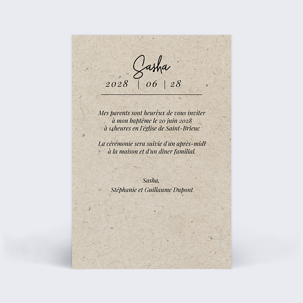 Faire-Part de Baptême Esprit Chiné Verso