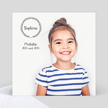 Faire-part Baptême Couronne fleurie simple