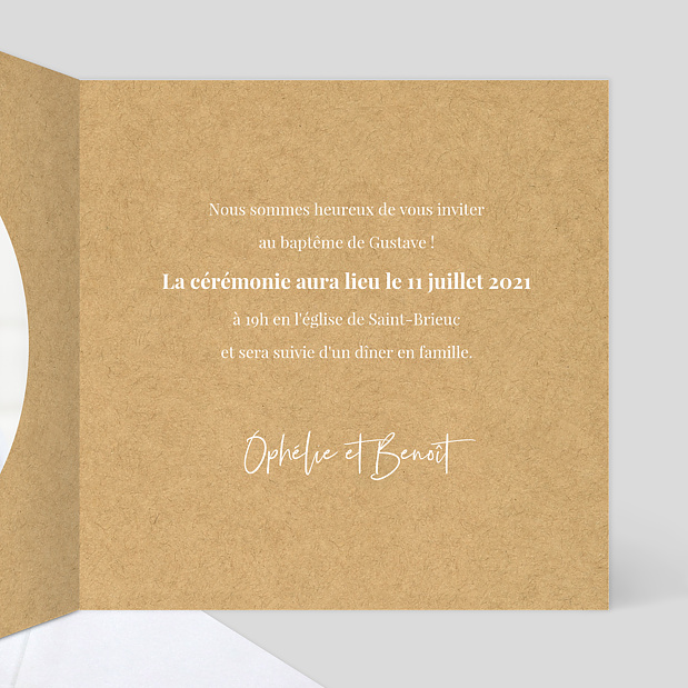 Faire-part de baptême Lauriers Intérieur Droit