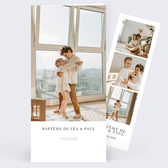 Faire-part baptême Jumeaux Epuré