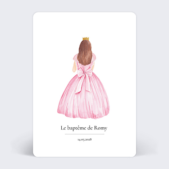 Faire-part baptême Robe Princesse Brune