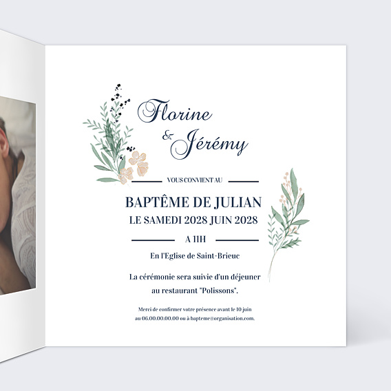 Faire-part Baptême Couronne Verdoyante