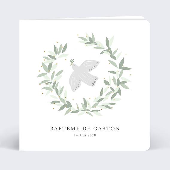 Faire-part baptême Colombe Eucalyptus