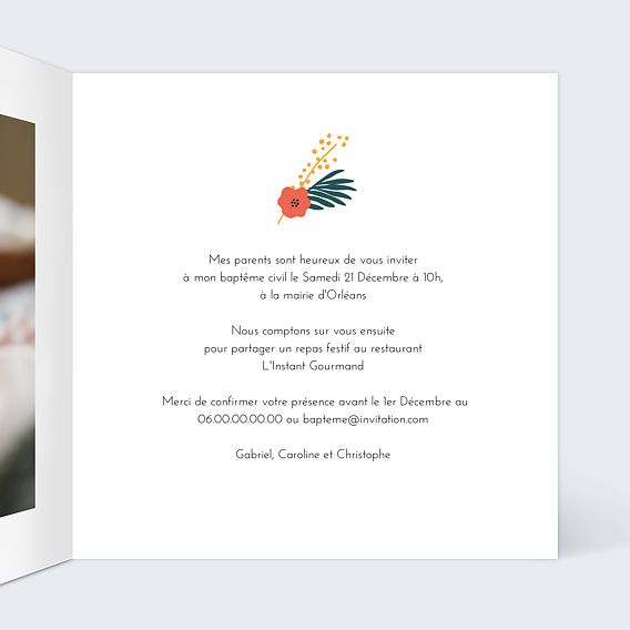 Faire-part baptême Palmiers Colorés Intérieur Droit