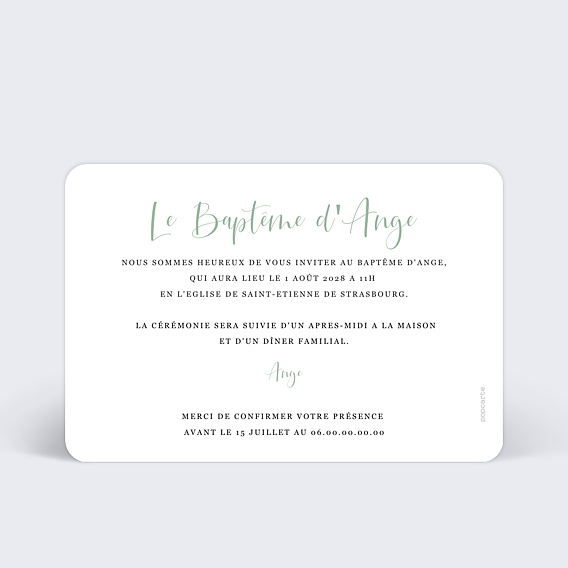 Faire-part baptême Cinematic III Verso