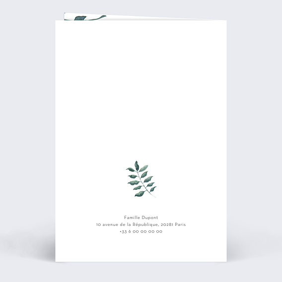 Faire-part baptême Feuilles et liseré ocre Verso