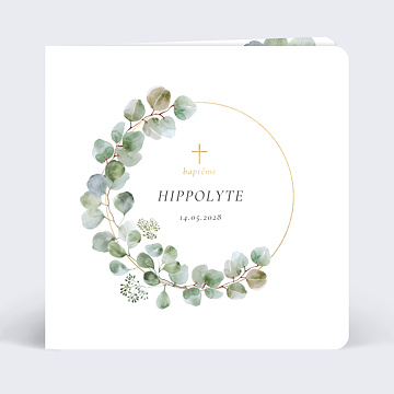 Faire-part Baptme Couronne Ocre Eucalyptus