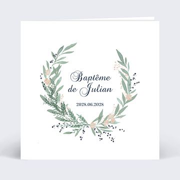 Faire-part Baptme Couronne Verdoyante