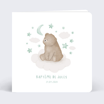 Faire-part Baptme Ourson Nuage