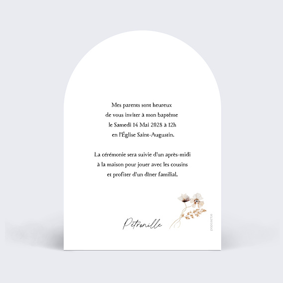 Faire-part baptême Couronne de Fleurs Sauvages Verso