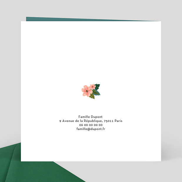 Faire-part de Baptême Summer Garden Verso