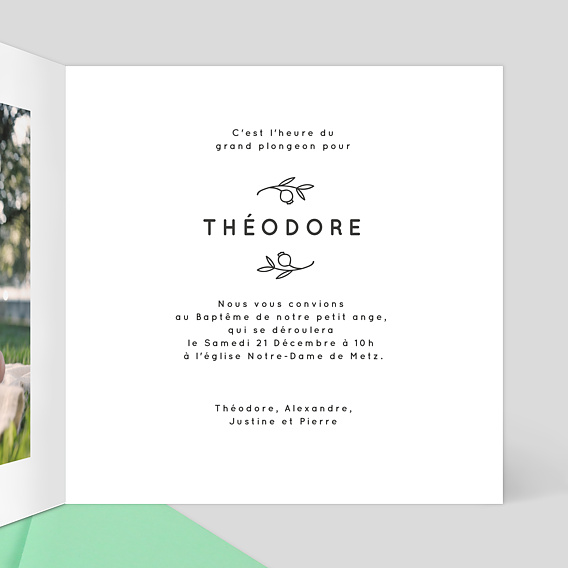 Faire-part baptême Tampon Garden Intérieur Droit