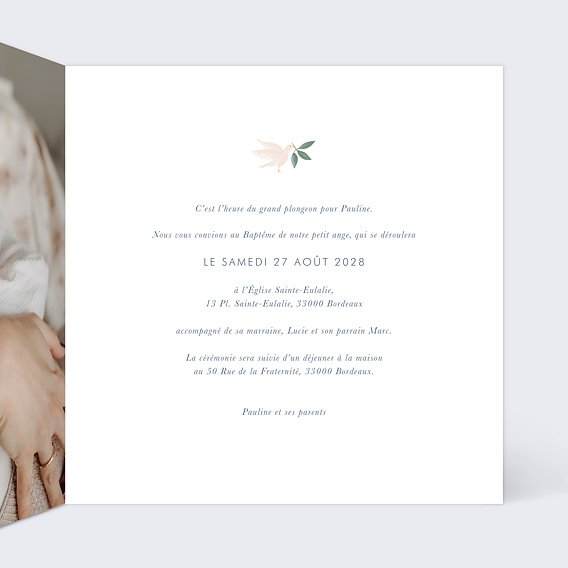 Faire-part baptême Arche de Noé Intérieur Droit