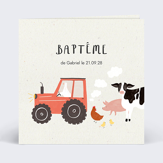 Faire-part baptême Dessin Tracteur