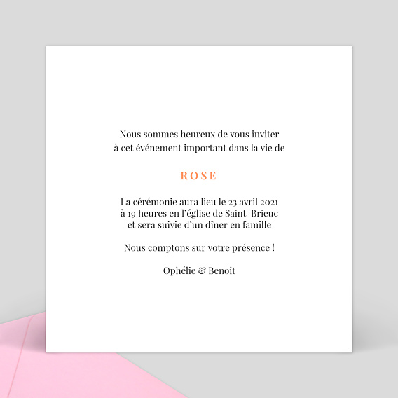 Faire-part baptême Simplicité Verso