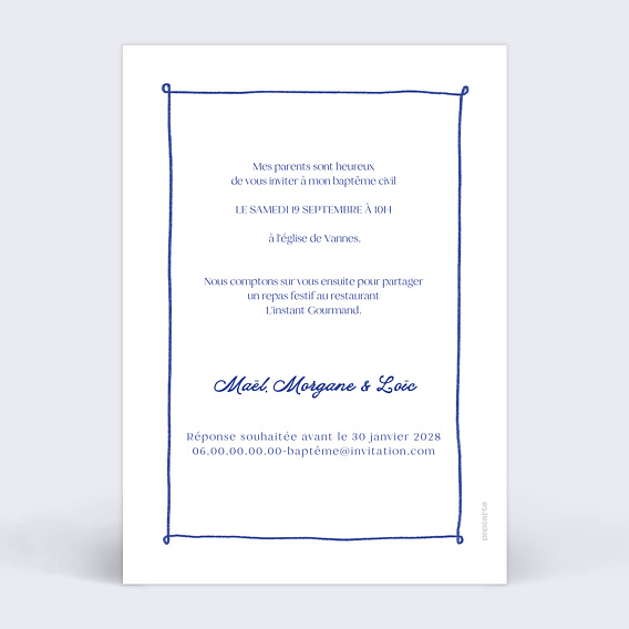 Faire-part baptême Le phare Verso