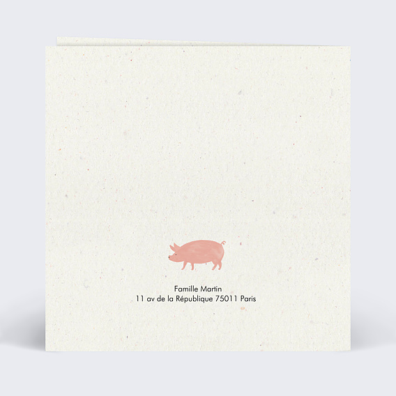 Faire-part baptême Dessin Tracteur Verso