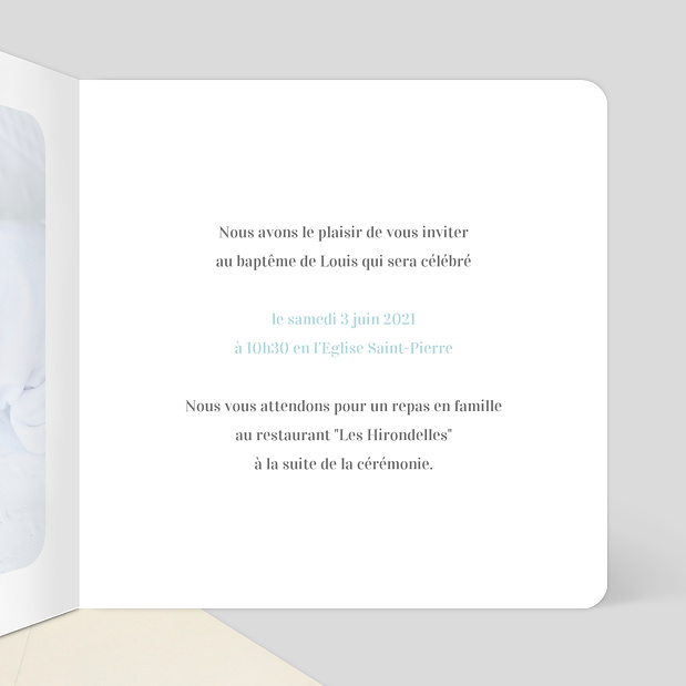 Faire-part de baptême ruban Intérieur Droit