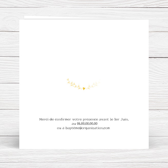 Faire-part baptême Dorure Ange Verso