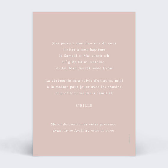 Faire-part baptême Motif Fleurs Verso