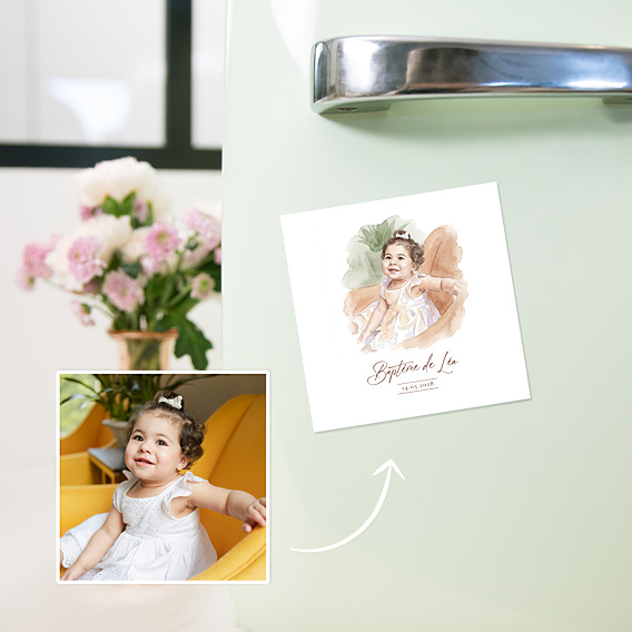 Faire-part Baptême Portrait en aquarelle