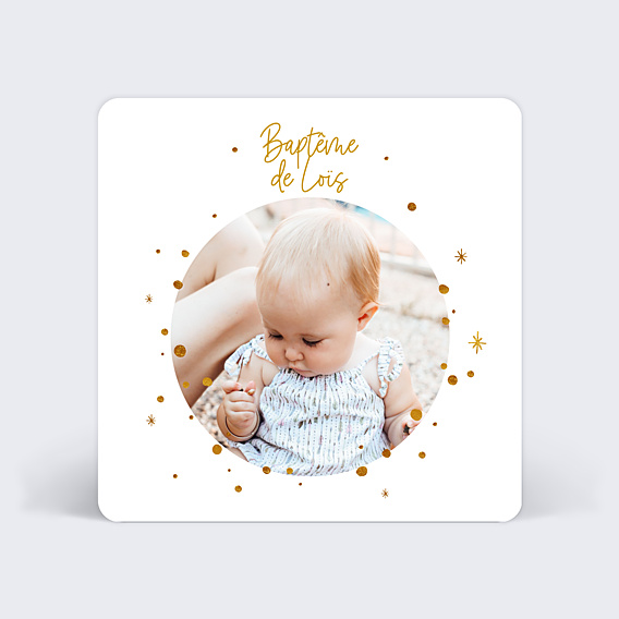 Faire-part Baptême Golden Dots