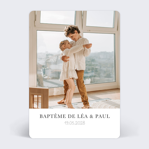 Faire-part Baptême Jumeaux Epuré
