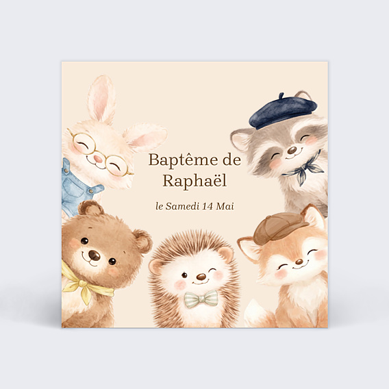 Faire-part Baptême Le groupe d’animaux