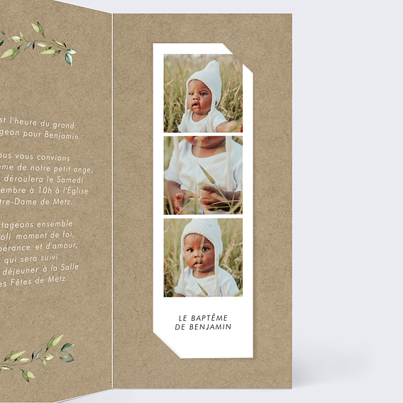 Faire-part baptême Nature kraft cadre Intérieur Droit