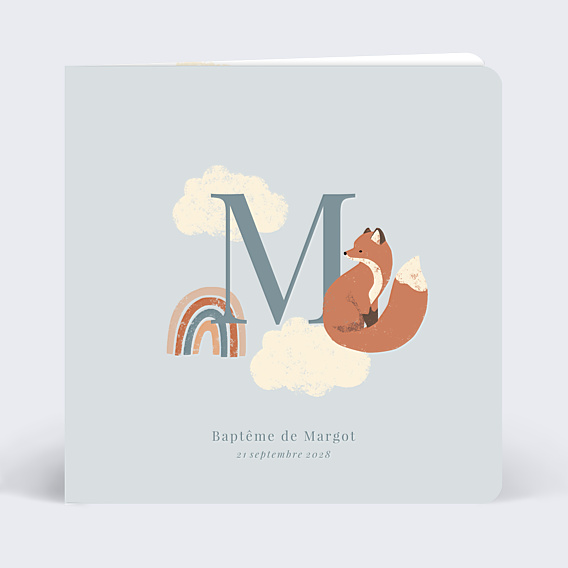Faire-part baptême Lettrine Renard