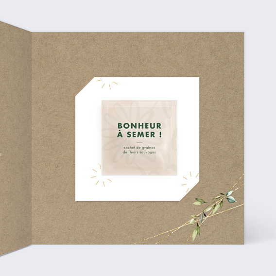 Faire-part Baptême Nature Kraft Graines