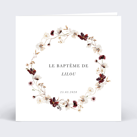 Faire-part baptême Couronne jardin sauvage