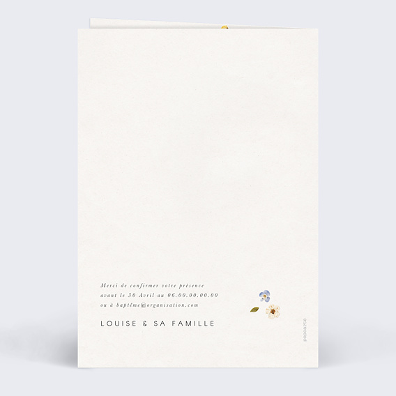 Faire-part baptême Fleurs Pressées Verso