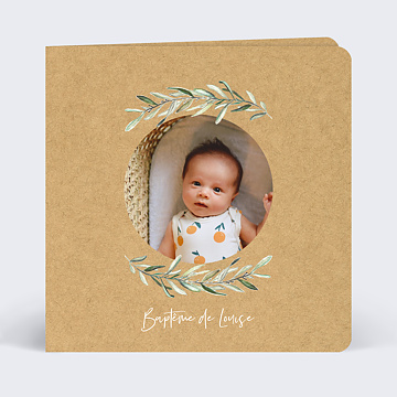 Faire-part Baptême Lauriers simple