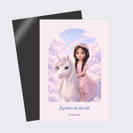 Faire-part baptême Portrait avec licorne