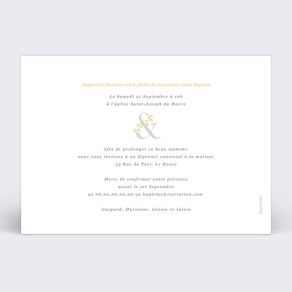 Faire-part baptême Jumeaux Verso
