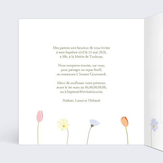 Faire-part baptême Arrosoir Graines Intérieur Gauche