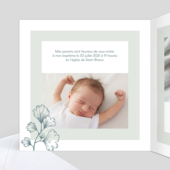 Faire-part baptême Botanique Simple Intérieur Gauche