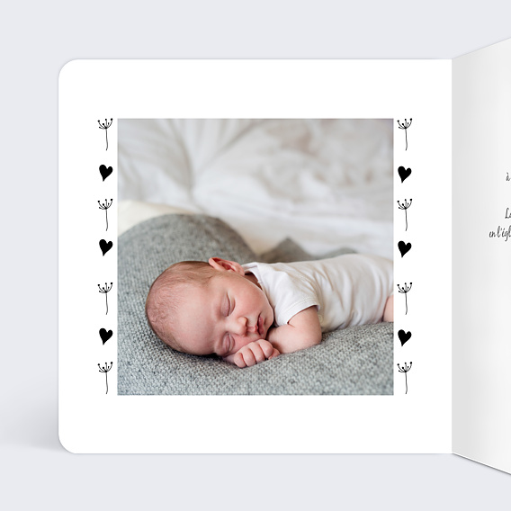 Faire-part baptême Coeur Bucolique Intérieur Gauche