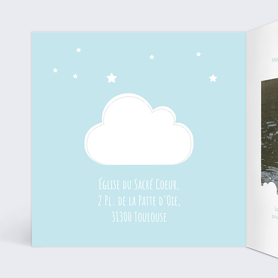 Faire-part baptême Découpe Nuage Intérieur Gauche