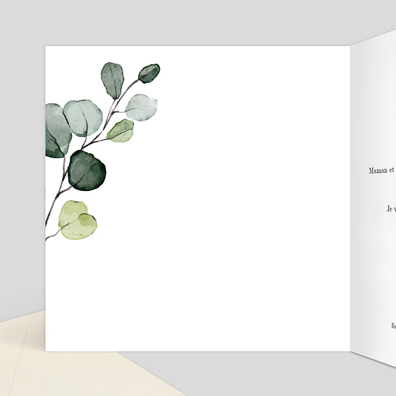 Faire-part baptême Dorure Eucalyptus Intérieur Gauche